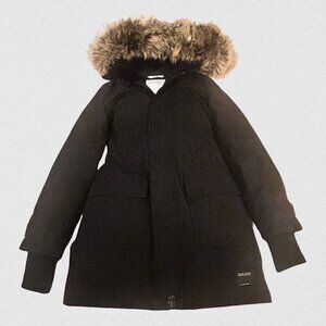 Aritzia Golden | Women’s Black Parka Winter Coat Faux Fur Hood | XS